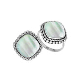 Handcrafted Sterling Silver ring with Mother of Pearl and Balinese rope beaded detailing